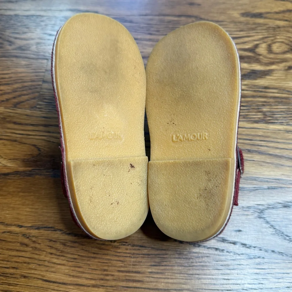 L'Amour Girls Joy Red Leather T-Strap Mary Kanes Kids Dress Shoes 8-9